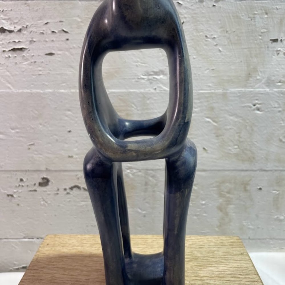 Blue Grey Kenyan Soapstone People Kissing Couple Statue Figure Earthbound Tradin